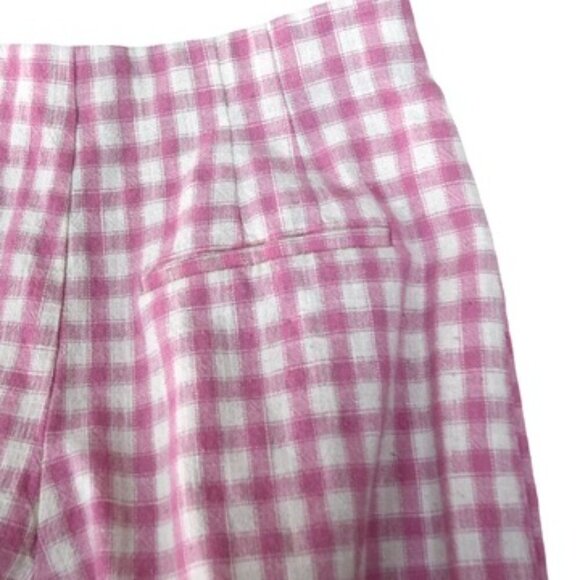 Zara Pink Gingham Pants Small Cottagecore Coquette Wide Legs Resortwear - Picture 4 of 8